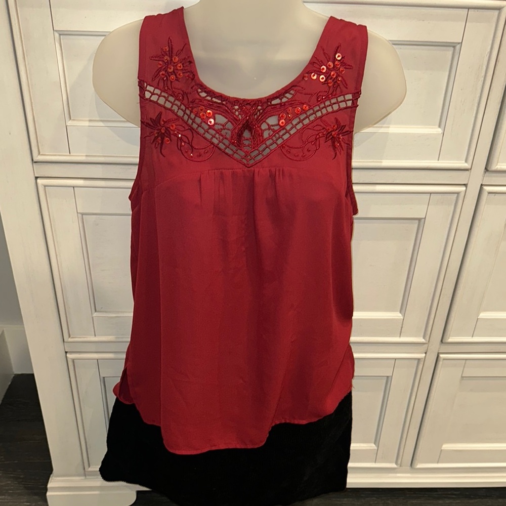 Francesca's Collections Red Embellished Tank Top